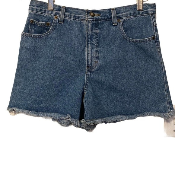 Vintage Bugle Boy Size 8 Women's Blue Frayed Shorts High Waisted Frayed Cut-off - Picture 1 of 11